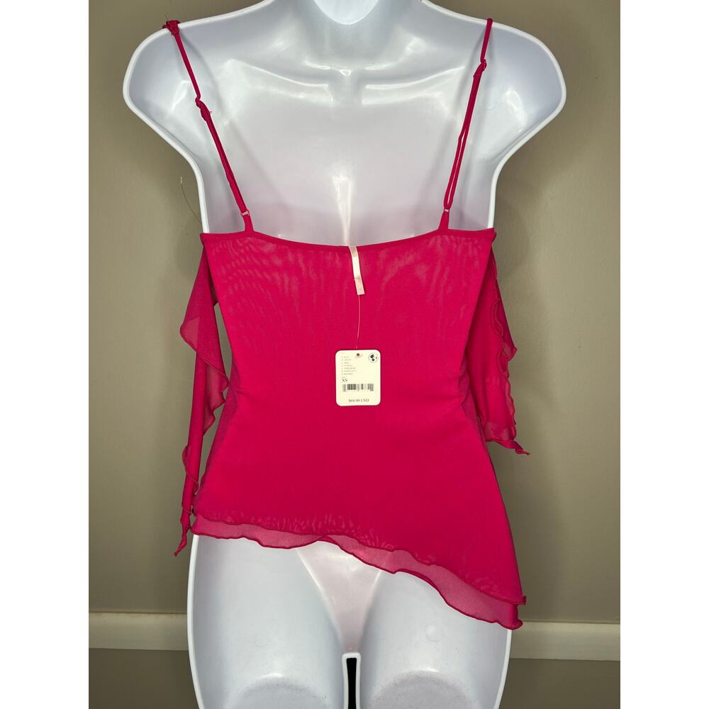 Free People Pink Ruffle One Shoulder Top XS NWT Asymmetrical Tank - Picture 4 of 7